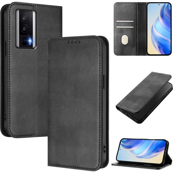 Custodia Per Xiaomi Poco F5 Pro/Redmi K60/K60 Pro, Custodia In Pelle Vintage Con Protezione Rfid, Slot Per Carte, Supporto Nero-image
