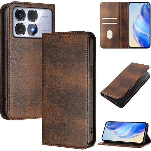 Custodia Per Xiaomi Redmi K70 Ultra, Custodia In Pelle Vintage Con Protezione Rfid, Slot Per Schede, Supporto Marrone-image