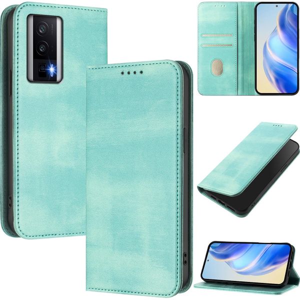Custodia Per Xiaomi Poco F5 Pro/Redmi K60/K60 Pro, Custodia In Pelle Vintage Con Protezione Rfid, Slot Per Carte, Supporto Turchese-image