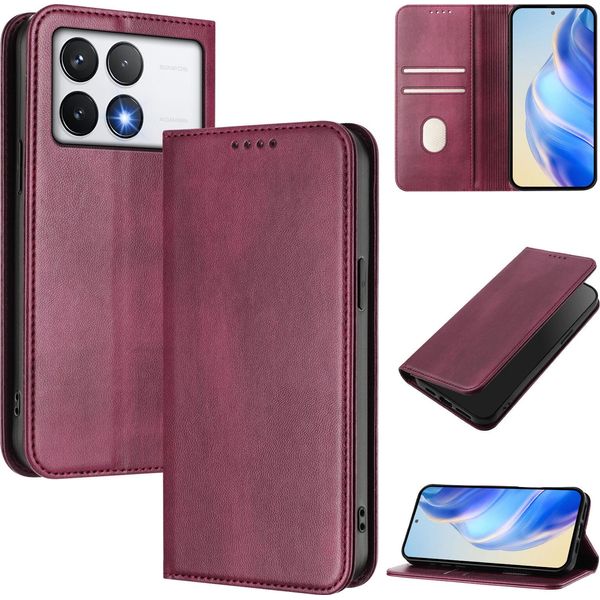 Custodia Per Xiaomi Poco F6 Pro/Redmi K70/K70 Pro, Custodia In Pelle Vintage Con Protezione Rfid, Slot Per Carte, Supporto Rosso-image