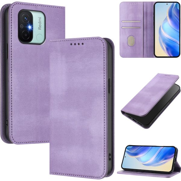 Custodia Per Xiaomi Redmi 12C, Custodia In Pelle Vintage Con Protezione Rfid, Slot Per Schede, Supporto Viola-image