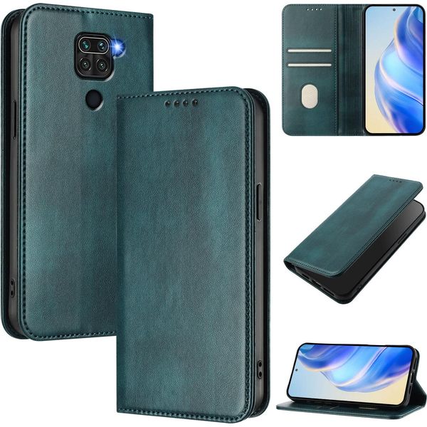 Custodia Per Xiaomi Redmi Note 9, Custodia In Pelle Vintage Con Protezione Rfid, Slot Per Schede, Supporto Verde-image