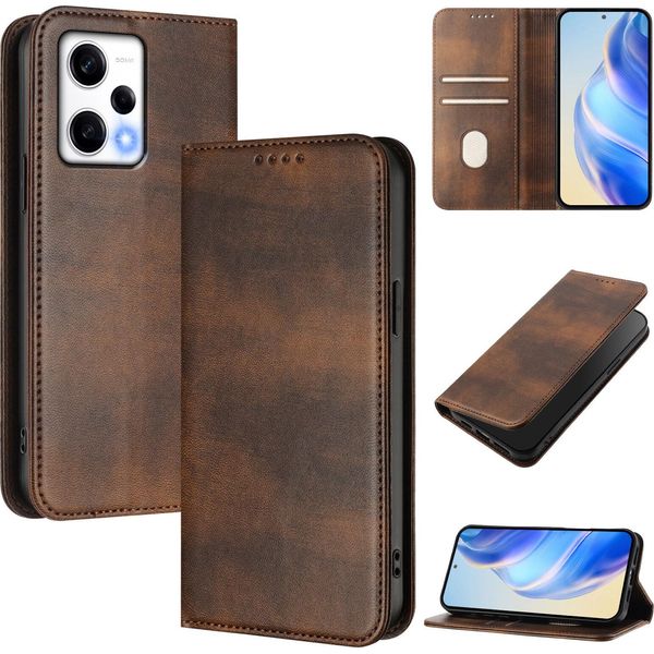 Custodia Per Xiaomi Redmi Note 12 Pro+, Custodia In Pelle Vintage Con Protezione Rfid, Slot Per Schede, Supporto Marrone-image