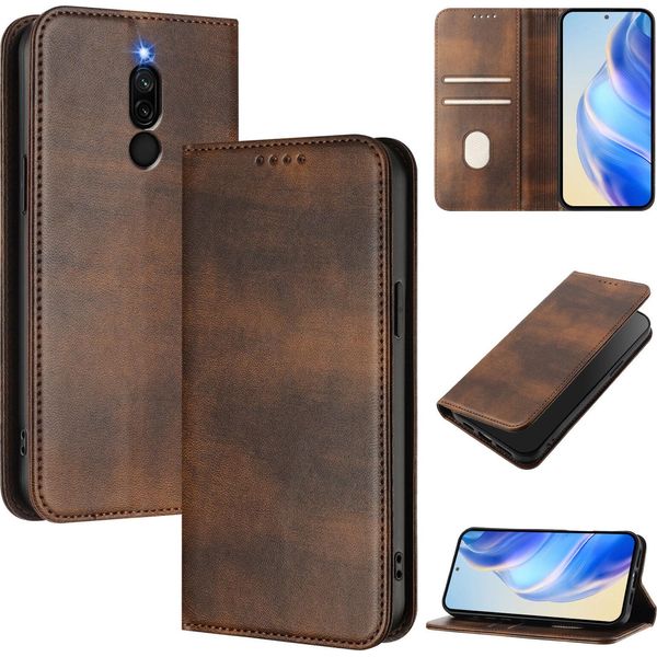 Custodia Per Xiaomi Redmi 8/Redmi 8A, Custodia In Pelle Vintage Con Protezione Rfid, Slot Per Carte, Supporto Marrone-image