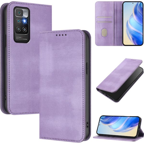 Custodia Per Xiaomi Redmi 10, Custodia In Pelle Vintage Con Protezione Rfid, Slot Per Schede, Supporto Viola-image