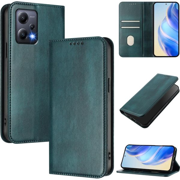 Custodia Per Xiaomi Poco X5/Redmi Note 12 5G, Custodia In Pelle Vintage Con Protezione Rfid, Slot Per Carte, Supporto Verde-image