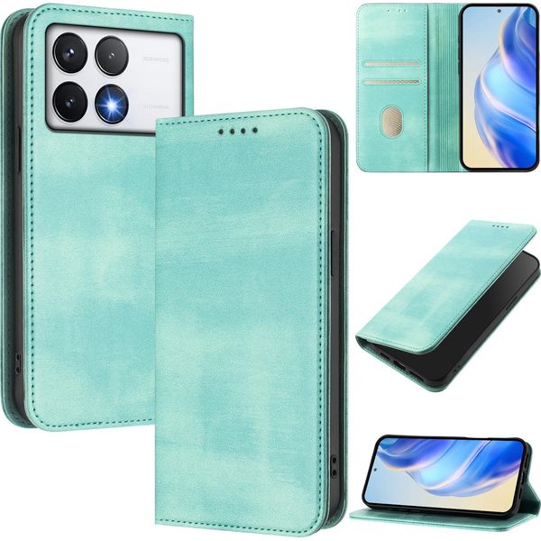 Custodia Per Xiaomi Poco F6 Pro/Redmi K70/K70 Pro, Custodia In Pelle Vintage Con Protezione Rfid, Slot Per Carte, Supporto Turchese-image