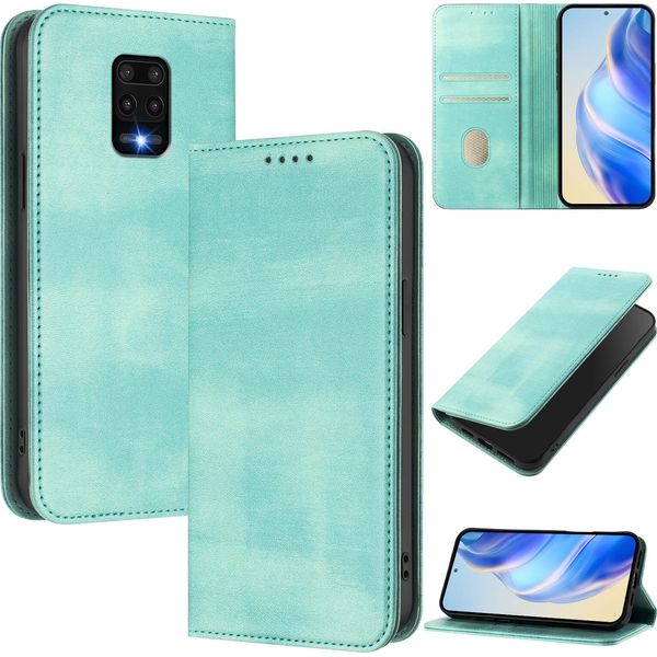 Custodia Per Xiaomi Redmi Note 9S/9 Pro/9 Pro Max, Custodia In Pelle Vintage Con Protezione Rfid, Slot Per Schede, Supporto Turchese-image