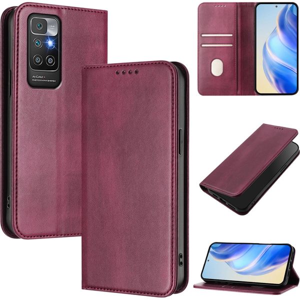 Custodia Per Xiaomi Redmi 10, Custodia In Pelle Vintage Con Protezione Rfid, Slot Per Schede, Supporto Rosso-image
