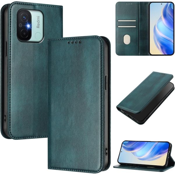 Custodia Per Xiaomi Redmi 12C, Custodia In Pelle Vintage Con Protezione Rfid, Slot Per Schede, Supporto Verde-image