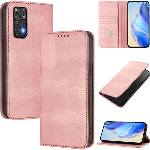 Custodia Per Xiaomi Redmi Note 11 4G/Note 11S/Note 12S, Custodia In Pelle Vintage Con Protezione Rfid, Slot Per Carte, Supporto Rosa-image