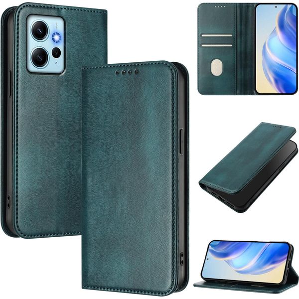 Custodia Per Xiaomi Redmi Note 12 4G, Custodia In Pelle Vintage Con Protezione Rfid, Slot Per Schede, Supporto Verde-image