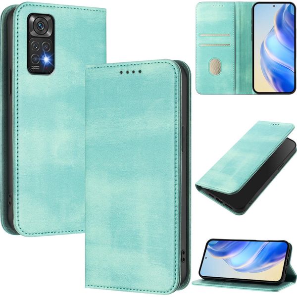 Custodia Per Xiaomi Redmi Note 11 4G/Note 11S/Note 12S, Custodia In Pelle Vintage Con Protezione Rfid, Slot Per Schede, Supporto Turchese-image