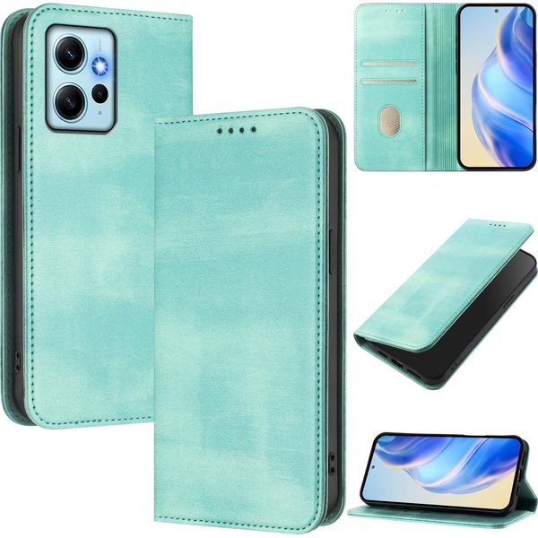 Custodia Per Xiaomi Redmi Note 12 4G, Custodia In Pelle Vintage Con Protezione Rfid, Slot Per Schede, Supporto Turchese-image