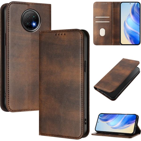 Custodia Per Xiaomi Redmi Note 9T, Custodia In Pelle Vintage Con Protezione Rfid, Slot Per Schede, Supporto Marrone-image