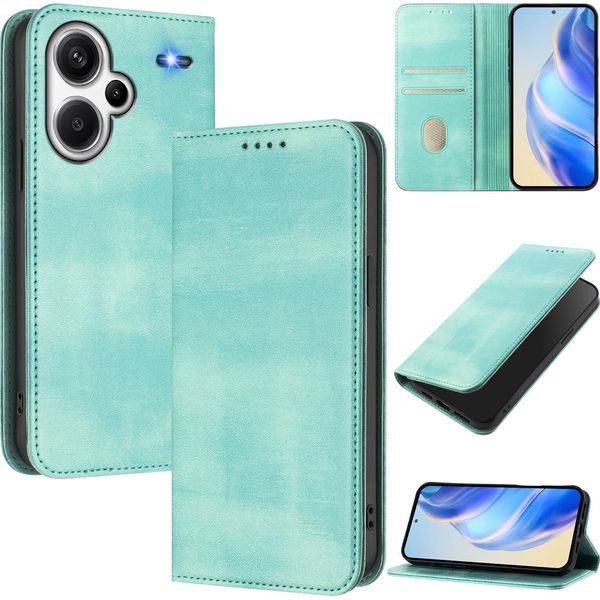 Custodia Per Xiaomi Redmi Note 13 Pro+, Custodia In Pelle Vintage Con Protezione Rfid, Slot Per Schede, Supporto Turchese-image