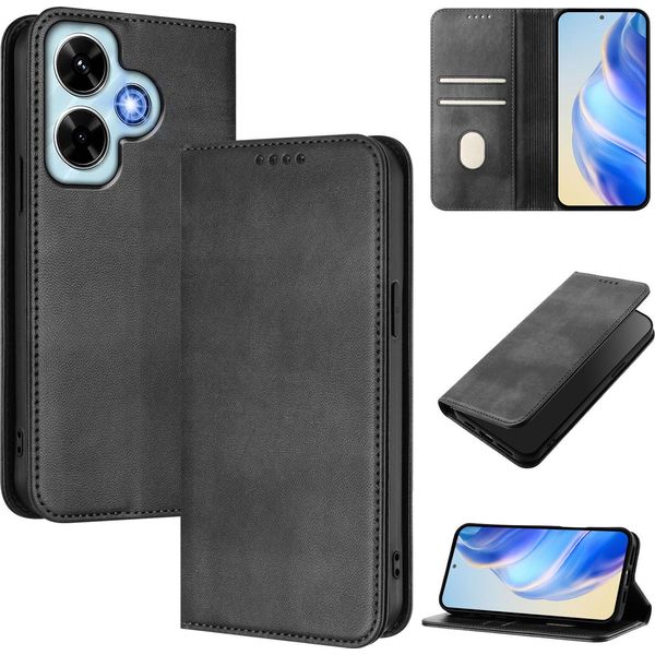 Custodia Per Xiaomi Redmi Note 13 4G, Custodia In Pelle Vintage Con Protezione Rfid, Slot Per Schede, Supporto Nero-image