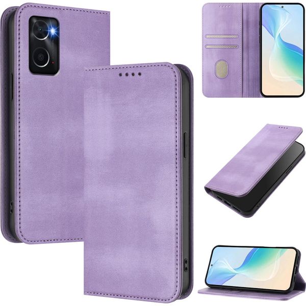 Custodia Per Oppo A36/A76/A96/K10 4G/Realme 9I 4G, Custodia In Pelle Vintage Con Protezione Rfid, Slot Per Schede, Supporto Viola-image