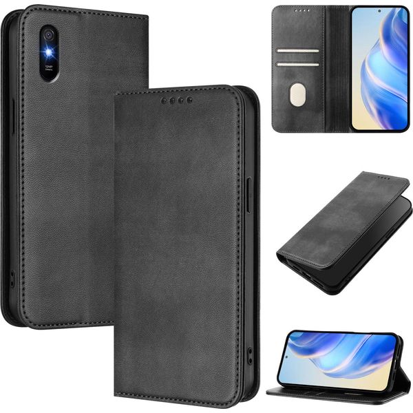 Custodia Per Xiaomi Redmi 9A, Custodia In Pelle Vintage Con Protezione Rfid, Slot Per Schede, Supporto Nero-image