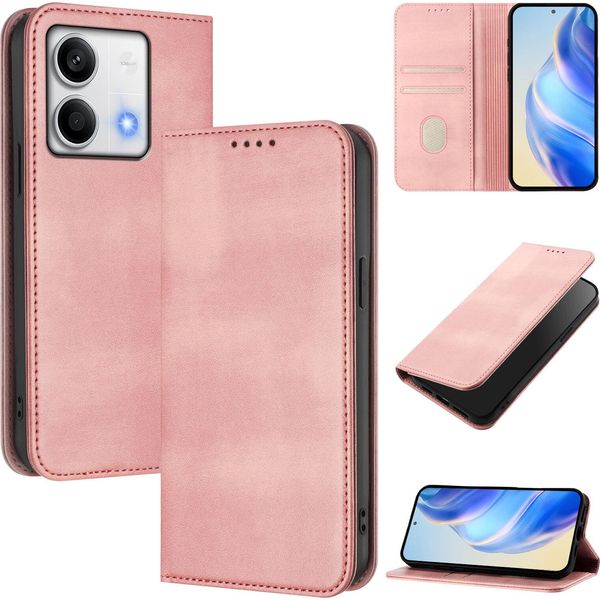 Custodia Per Xiaomi Redmi Note 13 5G, Custodia In Pelle Vintage Con Protezione Rfid, Slot Per Schede, Supporto Rosa-image