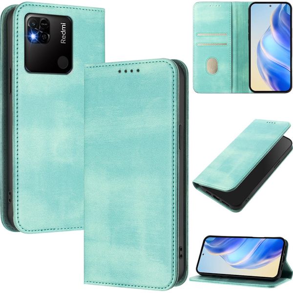 Custodia Per Xiaomi Redmi 10A/Redmi 9C, Custodia In Pelle Vintage Con Protezione Rfid, Slot Per Carte, Supporto Turchese-image