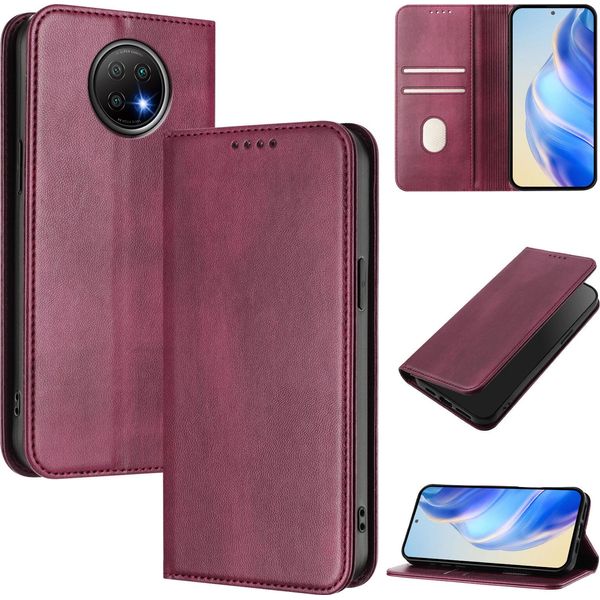 Custodia Per Xiaomi Redmi Note 9T, Custodia In Pelle Vintage Con Protezione Rfid, Slot Per Schede, Supporto Rosso-image