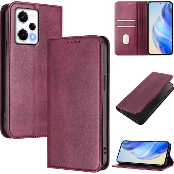 Custodia Per Xiaomi Poco X5 Pro/Redmi Note 12 Pro 5G, Custodia In Pelle Vintage Con Protezione Rfid, Slot Per Carte, Supporto Rosso-image
