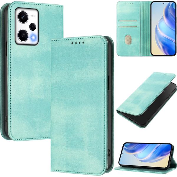 Custodia Per Xiaomi Redmi Note 12 Pro+, Custodia In Pelle Vintage Con Protezione Rfid, Slot Per Schede, Supporto Turchese-image