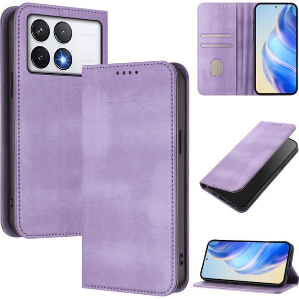 Custodia Per Xiaomi Poco F6 Pro/Redmi K70/K70 Pro, Custodia In Pelle Vintage Con Protezione Rfid, Slot Per Carte, Supporto Viola-image