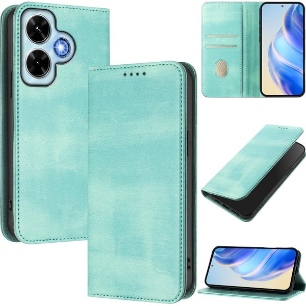 Custodia Per Xiaomi Redmi Note 13 4G, Custodia In Pelle Vintage Con Protezione Rfid, Slot Per Schede, Supporto Turchese-image