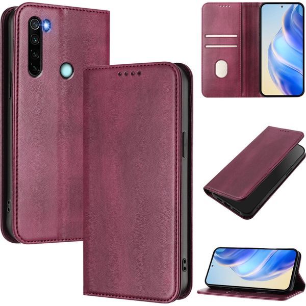 Custodia Per Xiaomi Redmi Note 8, Custodia In Pelle Vintage Con Protezione Rfid, Slot Per Schede, Supporto Rosso-image