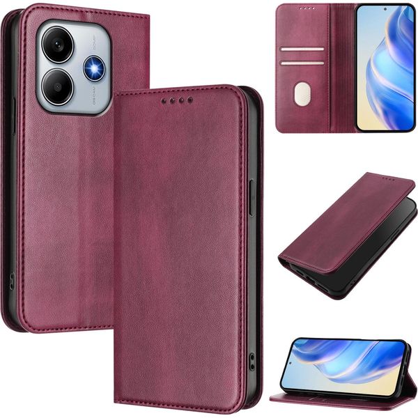 Custodia Per Xiaomi Redmi Note 14 4G, Custodia In Pelle Vintage Con Protezione Rfid, Slot Per Schede, Supporto Rosso-image