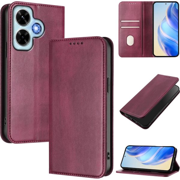 Custodia Per Xiaomi Redmi Note 13 4G, Custodia In Pelle Vintage Con Protezione Rfid, Slot Per Schede, Supporto Rosso-image