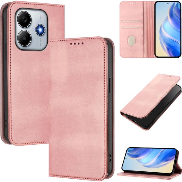Custodia Per Xiaomi Redmi Note 14 4G, Custodia In Pelle Vintage Con Protezione Rfid, Slot Per Schede, Supporto Rosa-image