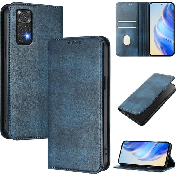 Custodia Per Xiaomi Redmi Note 11 4G/Note 11S/Note 12S, Custodia In Pelle Vintage Con Protezione Rfid, Slot Per Schede, Supporto Blu-image