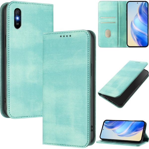 Custodia Per Xiaomi Redmi 9A, Custodia In Pelle Vintage Con Protezione Rfid, Slot Per Schede, Supporto Turchese-image