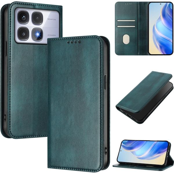 Custodia Per Xiaomi Redmi K70 Ultra, Custodia In Pelle Vintage Con Protezione Rfid, Slot Per Schede, Supporto Verde-image