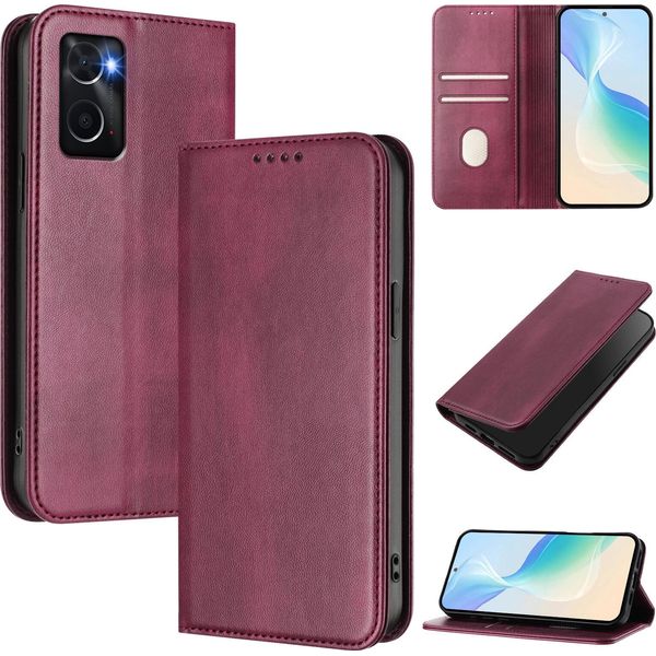 Custodia Per Oppo A36/A76/A96/K10 4G/Realme 9I 4G, Custodia In Pelle Vintage Con Protezione Rfid, Slot Per Schede, Supporto Rosso-image