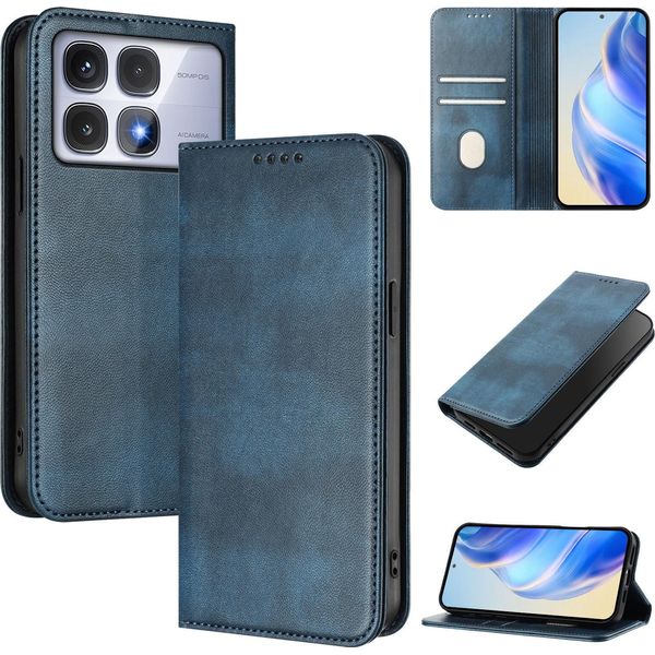 Custodia Per Xiaomi Redmi K70 Ultra, Custodia In Pelle Vintage Con Protezione Rfid, Slot Per Schede, Supporto Blu-image