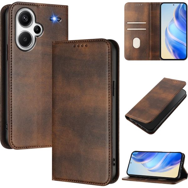 Custodia Per Xiaomi Redmi Note 13 Pro+, Custodia In Pelle Vintage Con Protezione Rfid, Slot Per Schede, Supporto Marrone-image
