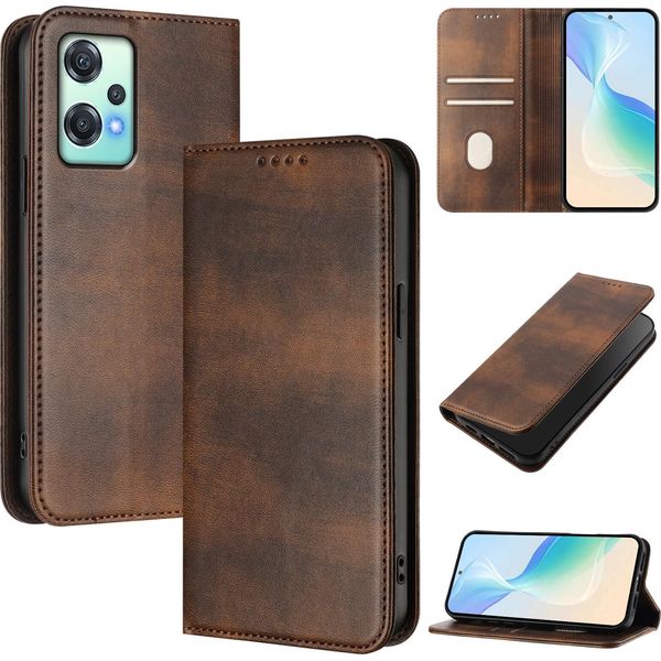 Custodia Per Oneplus Nord Ce 2 Lite, Custodia In Pelle Vintage Con Protezione Rfid, Slot Per Schede, Supporto Marrone-image