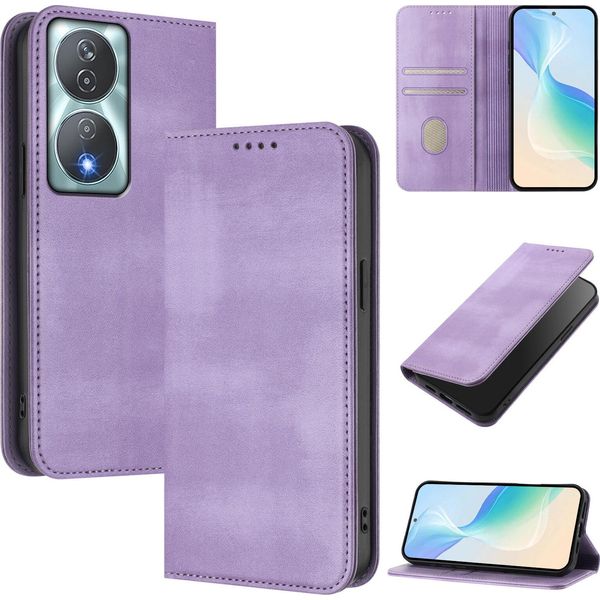 Custodia Per Honor 90 Smart/Honor X7B/Honor X7B 5G, Custodia In Pelle Vintage Con Protezione Rfid, Slot Per Carte, Supporto Viola-image