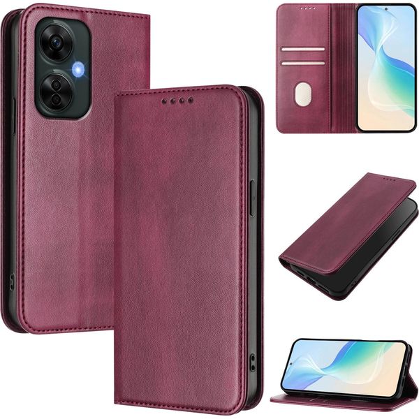 Custodia Per Oneplus Nord Ce 3 Lite/Nord N30, Custodia In Pelle Vintage Con Protezione Rfid, Slot Per Schede, Supporto Rosso-image