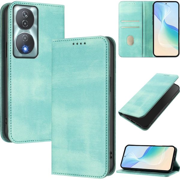 Custodia Per Honor 90 Smart/Honor X7B/Honor X7B 5G, Custodia In Pelle Vintage Con Protezione Rfid, Slot Per Carte, Supporto Turchese-image