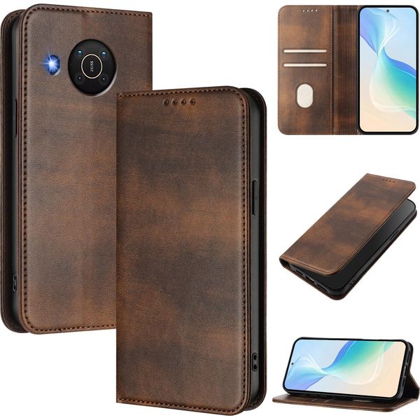 Custodia Per Nokia X20/Nokia X10, Custodia In Pelle Vintage Con Protezione Rfid, Slot Per Schede, Supporto Marrone-image