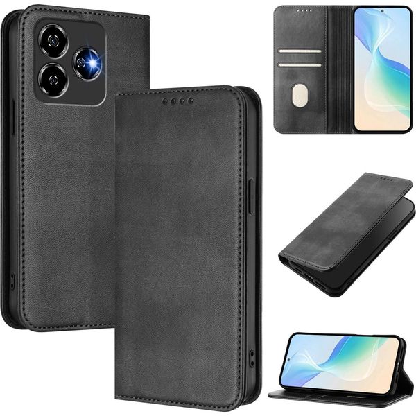 Custodia Per Zte Blade V60 Vita/V60 Design/Nubia V60 Design/Axon 60 Lite, Custodia In Pelle Vintage Con Protezione Rfid, Slot Per Schede, Supporto Nero-image