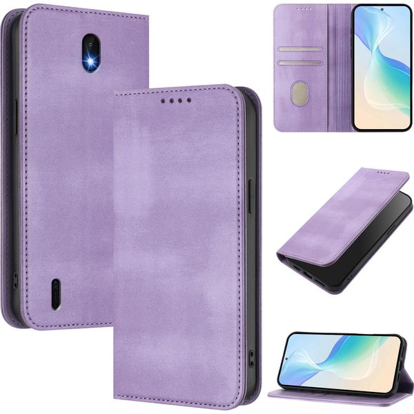 Custodia Per Nokia C01 Plus/Nokia C1 2Nd Edition, Custodia In Pelle Vintage Con Protezione Rfid, Slot Per Schede, Supporto Viola-image