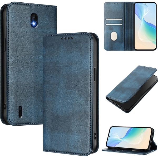 Custodia Per Nokia C01 Plus/Nokia C1 2Nd Edition, Custodia In Pelle Vintage Con Protezione Rfid, Slot Per Schede, Supporto Blu-image