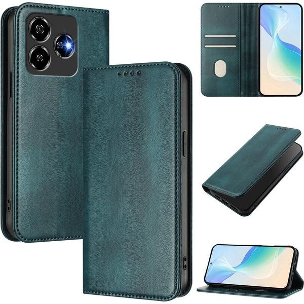 Custodia Per Zte Blade V60 Vita/V60 Design/Nubia V60 Design/Axon 60 Lite, Custodia In Pelle Vintage Con Protezione Rfid, Slot Per Schede, Supporto Verde-image