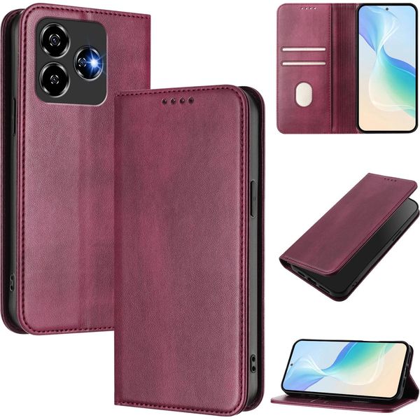 Custodia Per Zte Blade V60 Vita/V60 Design/Nubia V60 Design/Axon 60 Lite, Custodia In Pelle Vintage Con Protezione Rfid, Slot Per Schede, Supporto Rosso-image